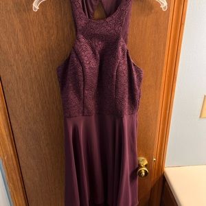 Purple halter high low formal dress size 9. Worn once. Glittery on top